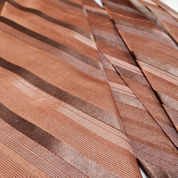 Calvin Klein Copper and Brown Striped Silk Tie - Picture 2 of 4